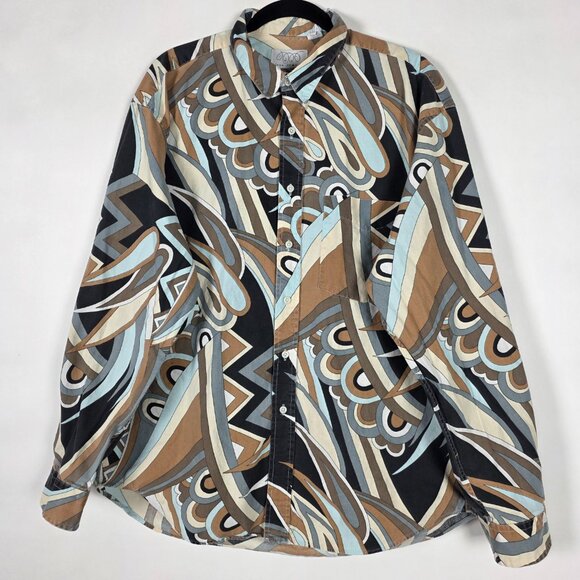 Vintage 90s Free People Abstract 100% Oversized Womens XL Long Sleeve Button Top - Picture 1 of 5